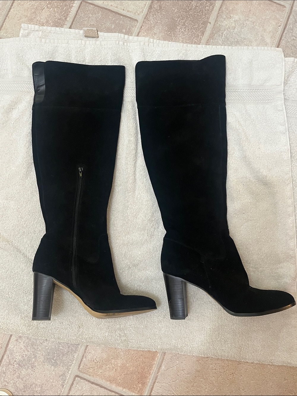 Lord & Taylor Black Suede Over-the-Knee Block Heel Boots
